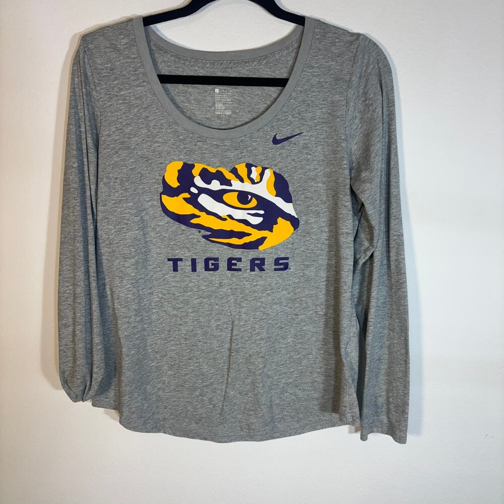 Nike LSU Tigers Womens L Gray Long Sleeve Tri Blend Athletic Shirt NCAA
